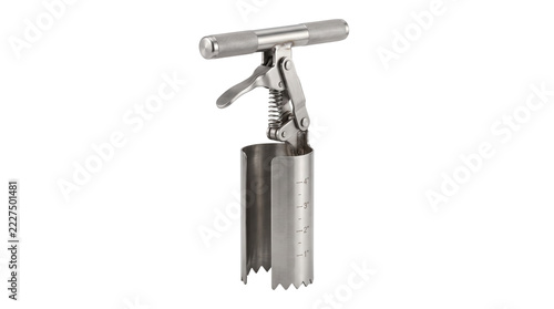 Stainless steel pineapple corer and slicer tool, professional metal fruit peeler, industrial kitchen gadget for food preparation isolated PNG with Transparent Background