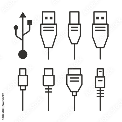 Usb cable port icon. Sets of Line Icons in white background
