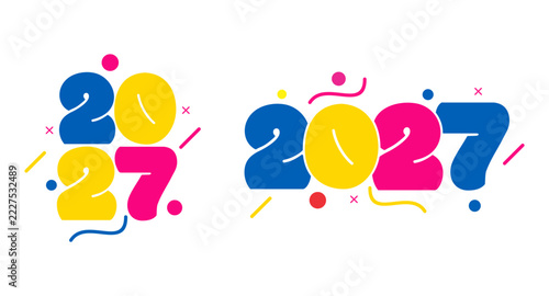 Colorful 2027 New Year Celebration Typography with Confetti and Abstract Shapes