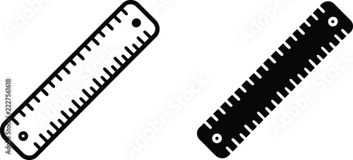 Ruler Icon Set Line Art and Solid Glyph Measuring School Tool Vector Symbol