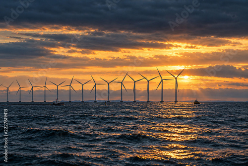 Dramatic Offshore Wind Farm Sunset