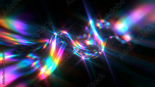 Abstract Iridescent Wave with Prismatic Light Refraction on Black