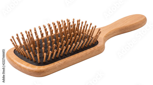 Fotografie Wooden hair brush with natural bristles on a transparent background