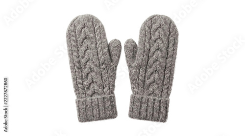 Fotografie Gray knitted mittens with cable pattern on a transparent background