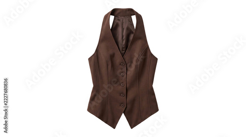 Fotografie Brown buttoned waistcoat with halter neck design on a transparent background