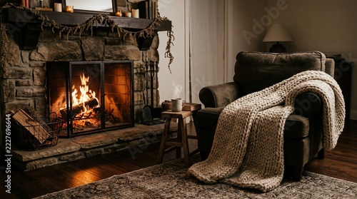 Cozy fireplace interior