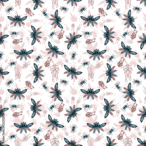Floral seamless pattern, Flower chintz pattern seamless vector border print. Botanical batik background. Arabesque floral ornament motif for decoration fabric, women clothing, scarf, wallpaper design.
