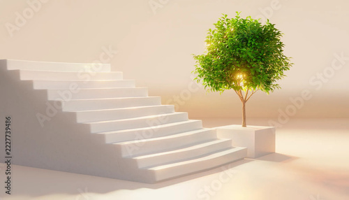 Staircase to a Thriving Tree Symbolizing Personal Growth