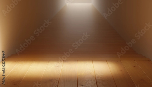 Hopeful light at the end of a dark wooden passage