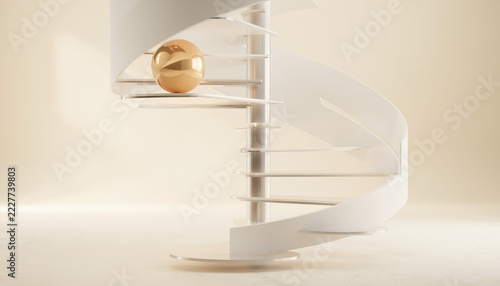 Progress Concept with Golden Sphere on a Spiral Staircase