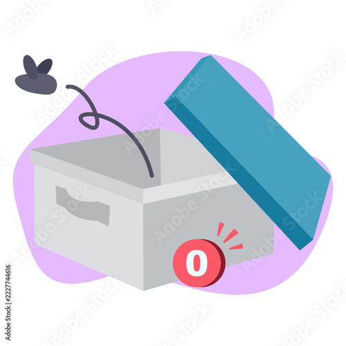 Empty Storage Container with Blue Lid and Zero Notification Badge Flat Color Vector Illustration