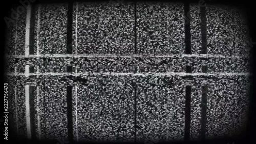 Grainy television static screen with horizontal and vertical lines, simulating old broadcast, digital interference, retro analog signal loss.