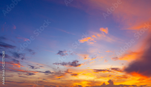 Fotografie Dramatic Sunset Sky with Colorful Pastel Clouds Panoramic Banner,Panoramic wide
