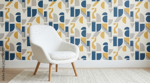 Modern abstract chair with colorful background pattern