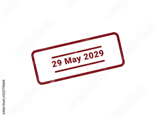 Red vintage date stamp with 29 May 2029 printed on it