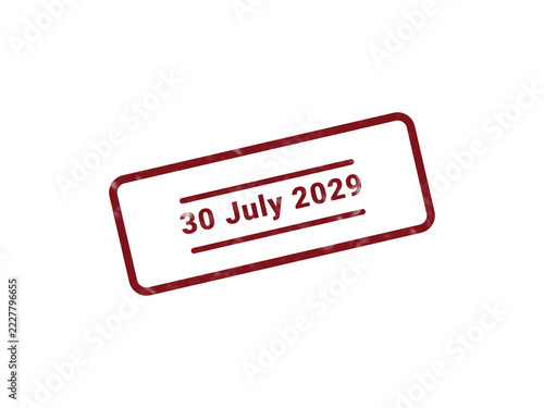 Red vintage stamp with 30 July 2029 date