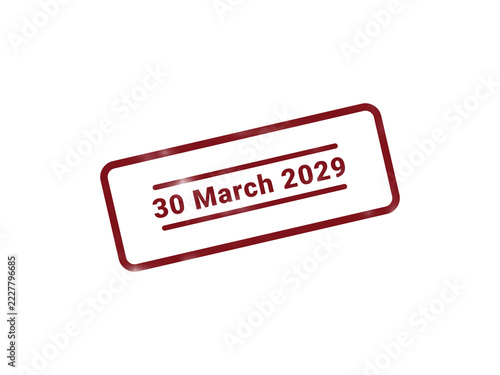 Red vintage style stamp with date 30 March 2029