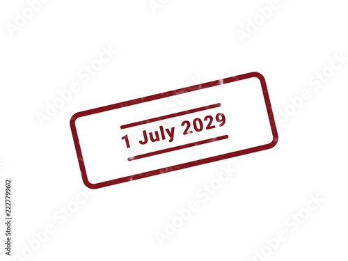 Red vintage style date stamp with July 2029 text