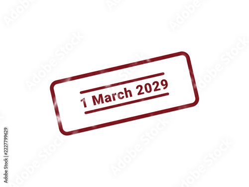 Red vintage style stamp with date 1 March 2029