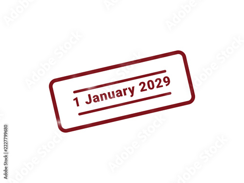 Red stamp with date 1 January 2029 on white background