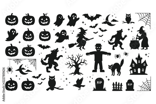 Collection of halloween silhouette icons and elements for design