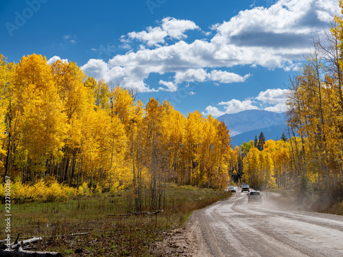 Kebler pass road with traffic in the fall