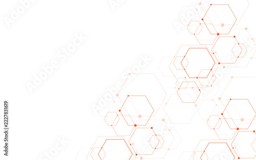 Vector digital science network geometric hexagonal dots and lines elements medical technology abstract illustration background