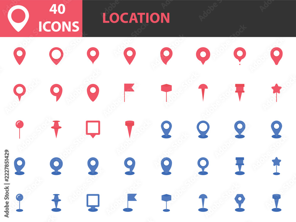 © kornkun - set of location icons, pin, tracking, pointing