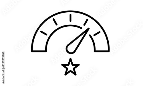 Performance rating gauge icon with star indicator, high efficiency speedometer meter symbol