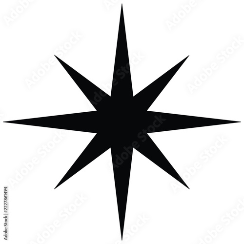 Black eight pointed star vector design element for celestial and decorative purposes.