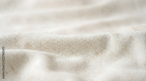 Close up of soft white textured fabric with visible fibers.