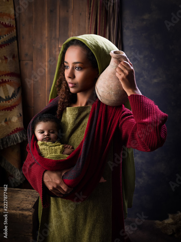 Live Christmas Nativity scene in tribal colors
