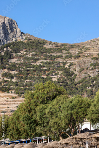 The winding and steep road up the mountain where Ancient Thera is located. Santorini, Greece