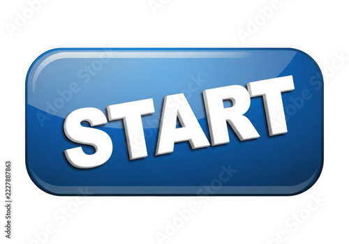 Glossy blue start button icon with white text isolated on transparent background