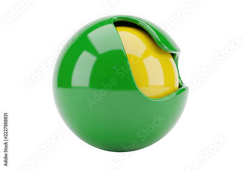 Green and yellow layered sphere 3d model icon isolated on transparent background