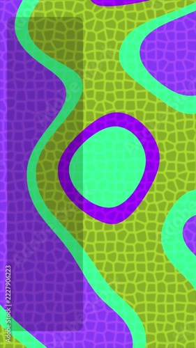 Abstract mosaic pattern background with vibrant green and purple organic shapes.