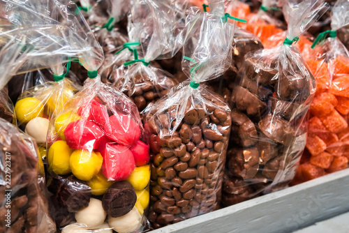 bags of candy in a farmers market