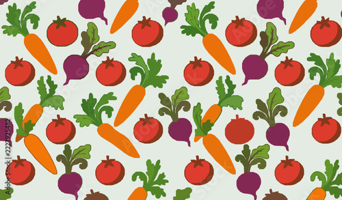 Cute Carrots Tomatoes and Beetroots Repeating Garden Vegetable Pattern