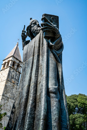 Gregory of Nin Bronze Statue and Saint Arnir Bell Tower in Split Croatia