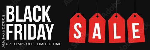Black Friday sale promotion with discount tags and limited time offer  
