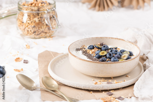 Healthy Yogurt Bowl With Fresh Blueberries And Granola