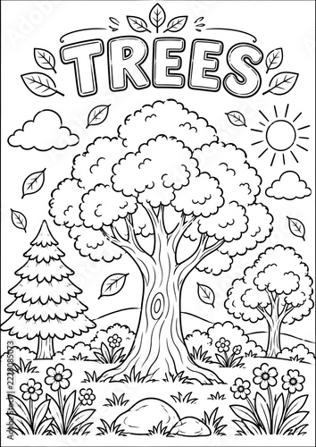Forest Trees Coloring Page – Nature and Woodland Printable