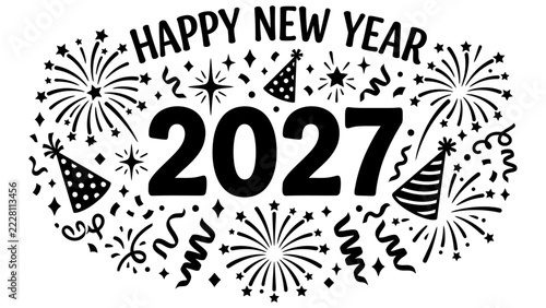 Black Silhouette Happy New Year 2027 Celebration Vector_26