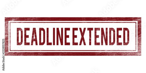 Deadline Extended Rubber Stamp, distressed red rectangular seal isolated on transparent background for schedule announcement and business updates