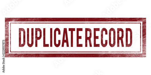 Duplicate Record Rubber Stamp, vintage red distressed seal isolated on transparent background for data document and archive marking
