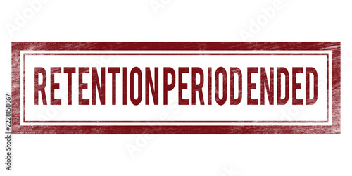 Retention Period Ended Rubber Stamp, red distressed rectangular seal on transparent background for records compliance and archive policy