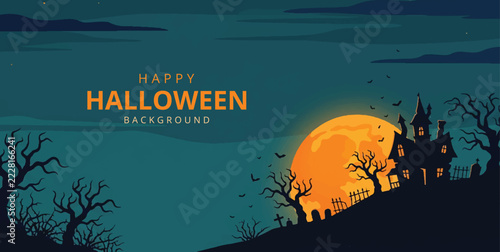 Spooky Halloween night background and empty space for text. Vector Illustration background template