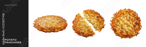 Crispy fried potato pancakes hash browns and latkes isolated on transparent background