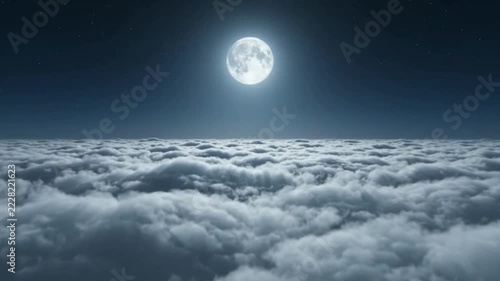 Full Moon Shining Brightly Over a Sea of Clouds at Night