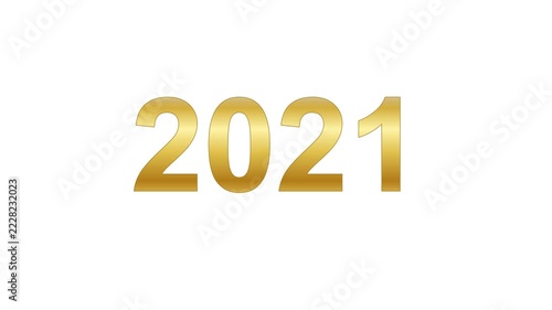Elegant Gold Metallic Number 2021 Text Design Isolated on White Background for New Year Celebration Concept